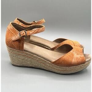Toms Women’s US‎ 8 Wedges Suede Orange Woven Heels Espadrilles Peep Toe Court